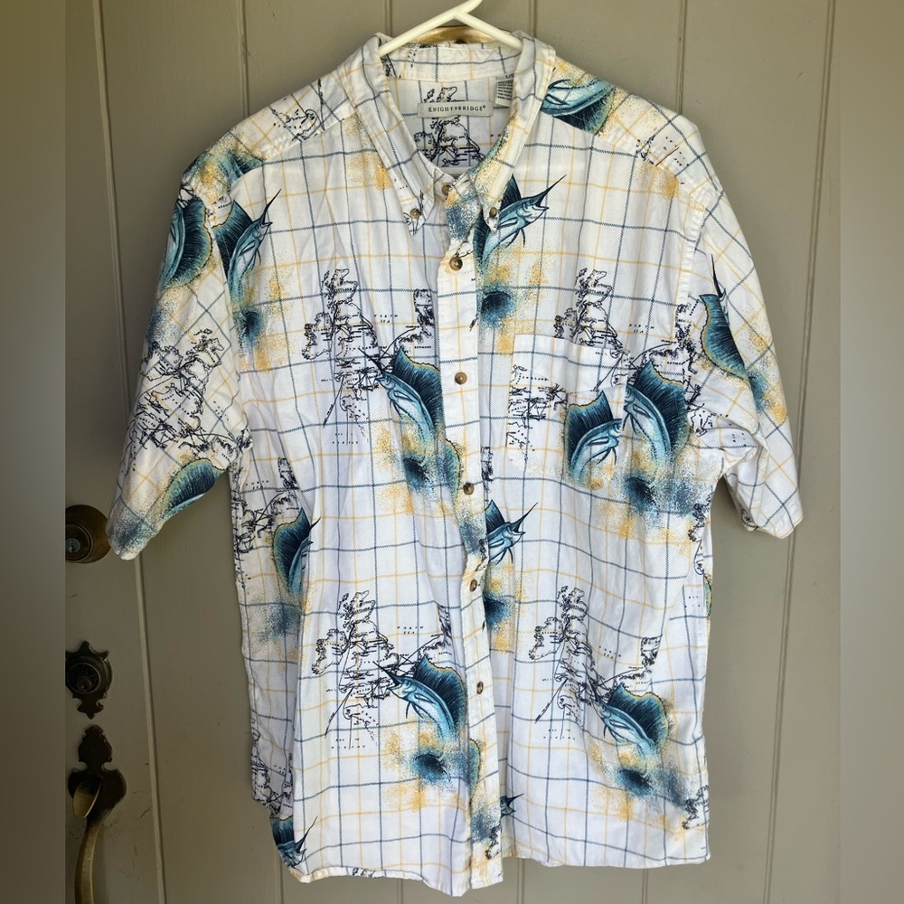 Knightsbridge sword fish map collar tee